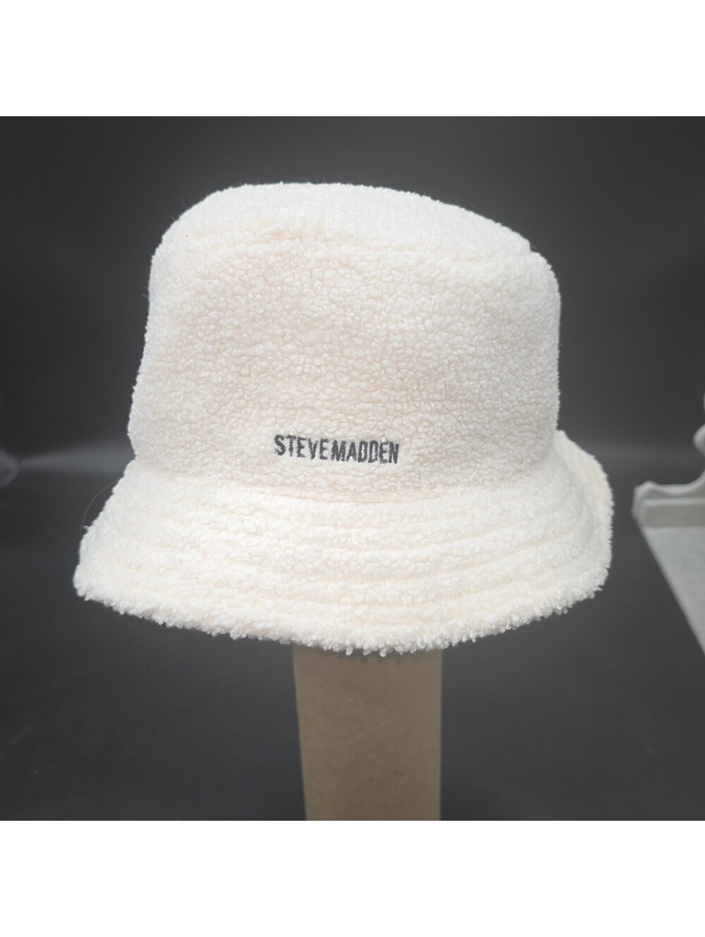 Steve Madden Sherpa Fleece Bucket Hat Cream White Satin Lined Cozy One Size